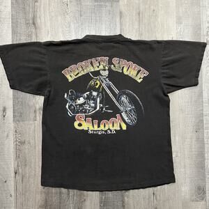 VTG Broken Spoke Saloon Sun Faded Distressed Sturgis Motorcycle Biker Bar Shirt